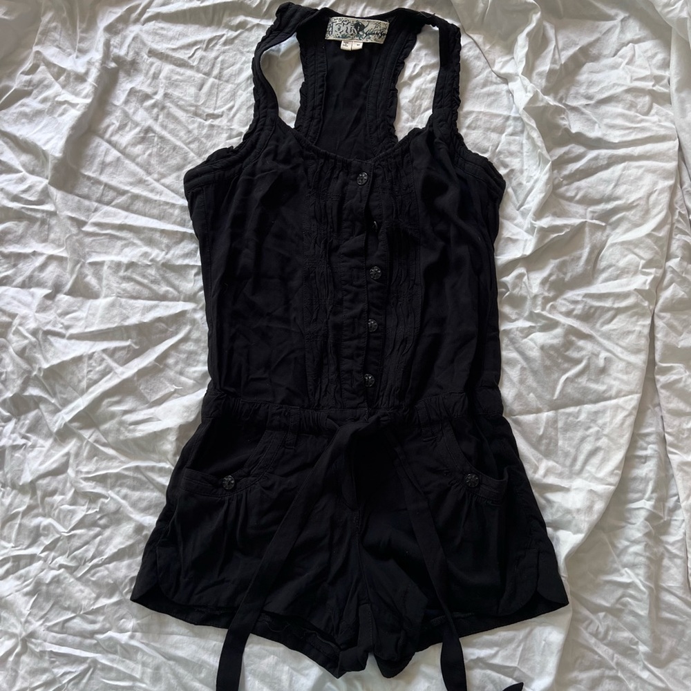 Black Sleeveless Button-Up Romper